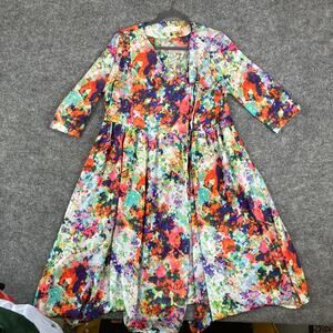 Just Yoyo Dress Womens M Multicolor Floral Long Sleeve Fit &‎ Flare Flowy Boho